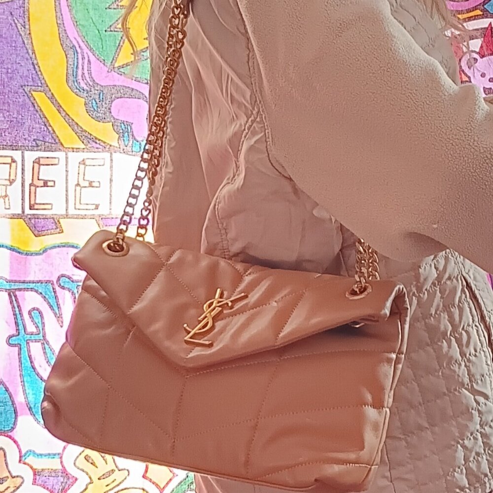 Yves Saint Laurent Brown Quilted Leather Shoulder Bag and Black Wallet